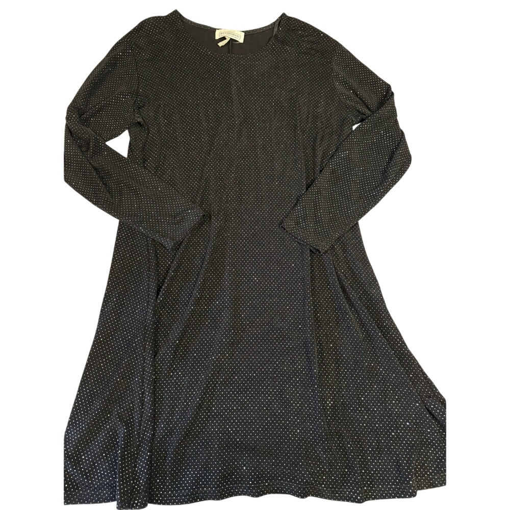 Vintage‎ 80s Impressions of California Dress XL Black Polka Dot Long Sleeve